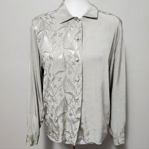 Vintage Catch Me 80s sage floral jacquard textured button down size medium